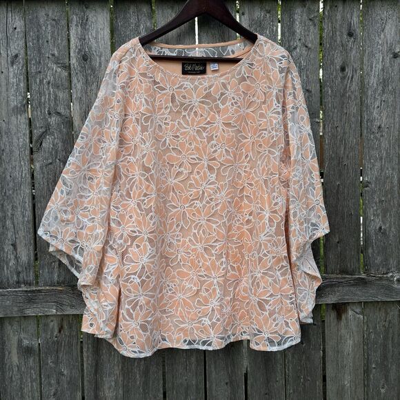 BOB MACKIE Peach Floral Cottagecore Mermaidcore sheer Lined Blouse- M - Picture 1 of 10
